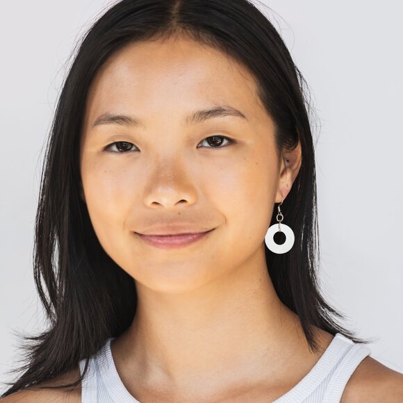 Recycled Vintage White Cold Cream Jar Glass Hoop Earrings - Picture 5 of 6